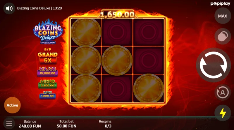 Blazing Coins Deluxe ekrani i lojës respin