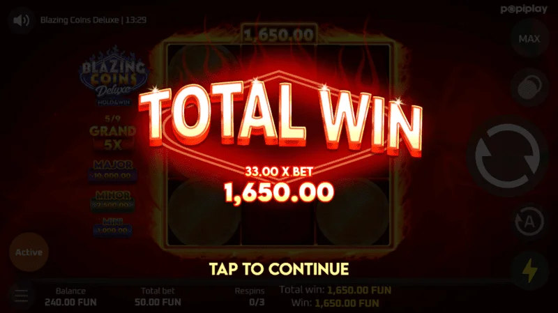 Blazing Coins Deluxe fitimi total respin